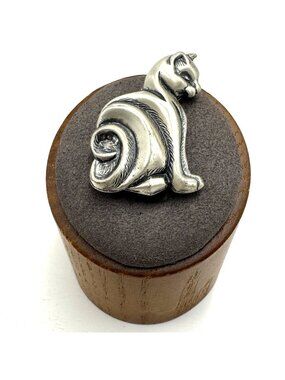 VTG Solid Sterling Silver 925 Spiral Design Cat Brooch Size 1.5" Length